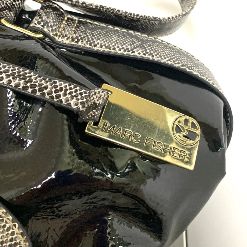 Marc Fisher handbag black patent leather with gold hardware New - Picture 4 of 5